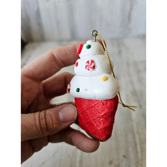 Candy cupcake vintage ornament red white set Xmas tree - Picture 4 of 9